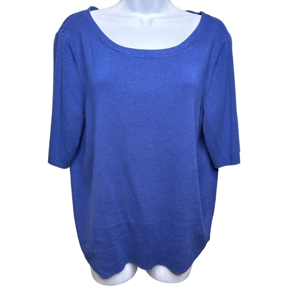 TALBOTS Blue Soft Knit Short Sleeve Sweater Sz XL Preppy Classic Workwear Modest